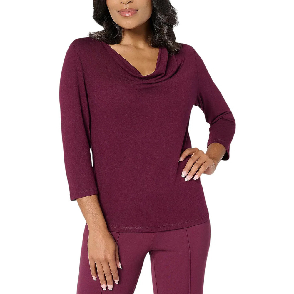 RM Studio x Rebecca Minkoff Women's 3/4 Slv Drape Neck Knit Top Wine - Regular